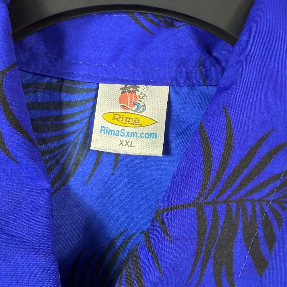 Rima Shirt Men XXL Blue Tropical Beer Palm Graphic Button Party Aloha Caribbean - Picture 3 of 7
